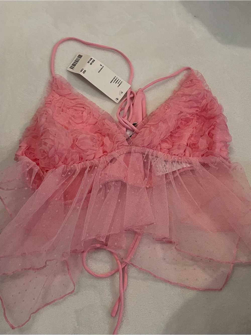 Urban Outfitters Pink Rosette Lace Halter Babydoll Top